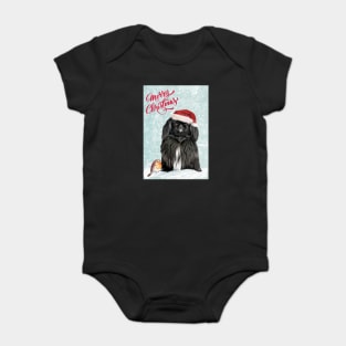 Blacl Pekingese Merry Christmas Santa Dog Baby Bodysuit